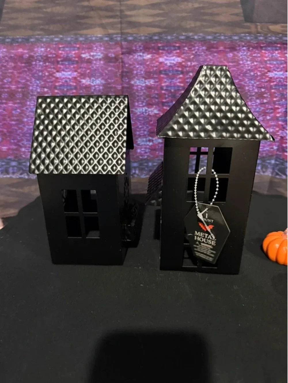 Set of Black Metal Haunted Houses Halloween Tabletop Decor: